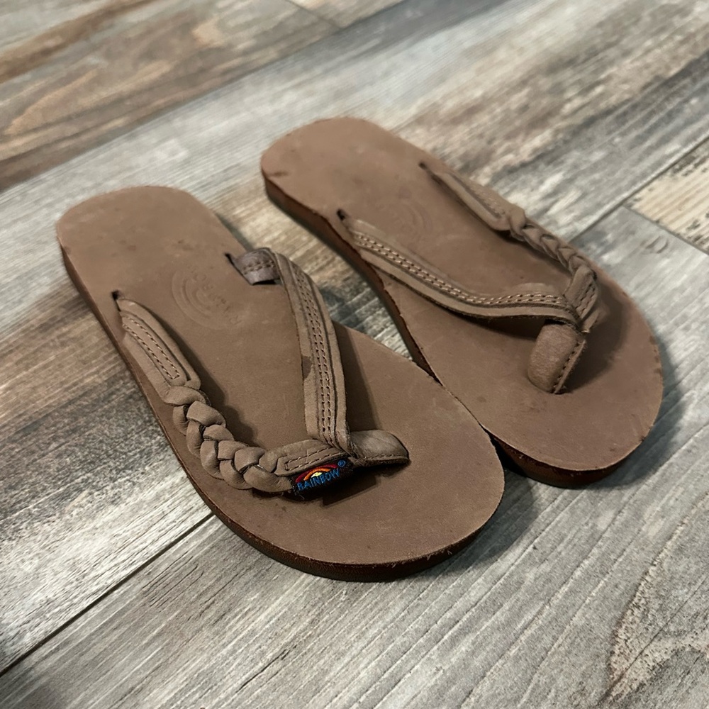 Kid’s Brown Leather Rainbow Flip Flop